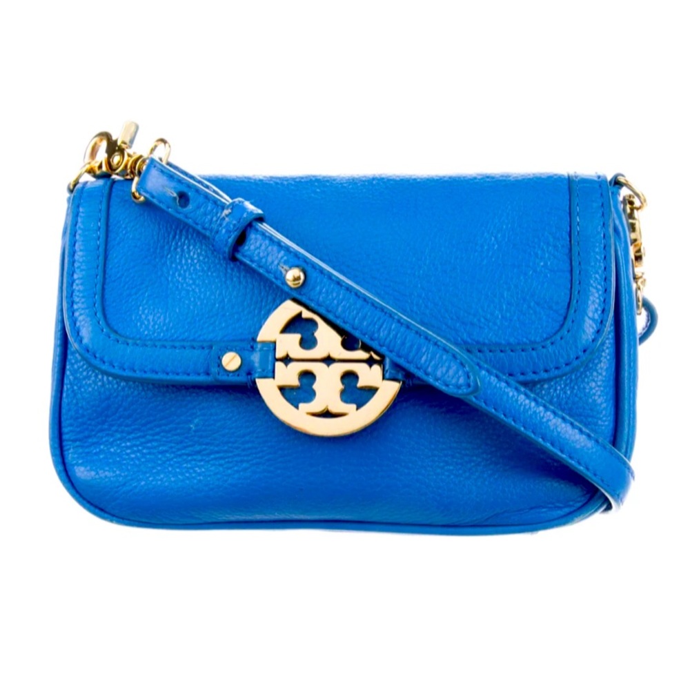 Tory Burch Blue Pebbled Leather Crossbody Purse
